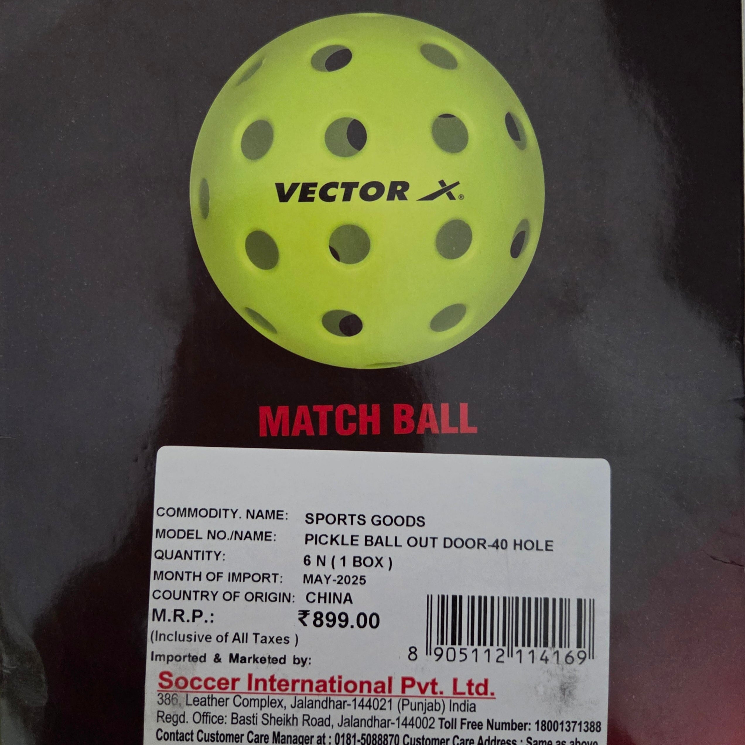 Vector X Pickle Ball Outdoor 40 Holes - Orange - Pack of 6