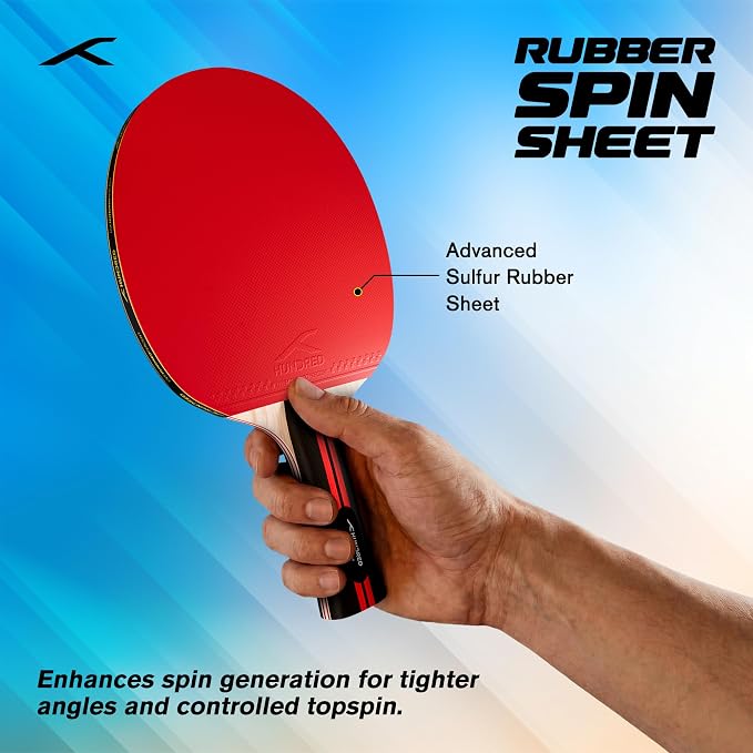 Hundred Force 4 Table Tennis Racket | Control-Oriented Table Tennis Bat | Reliable Spin & Speed for Everyday Competitive Play - Red/Black