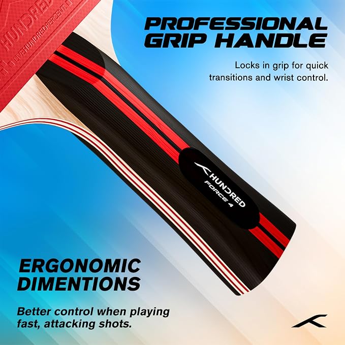 Hundred Force 4 Table Tennis Racket | Control-Oriented Table Tennis Bat | Reliable Spin & Speed for Everyday Competitive Play - Red/Black