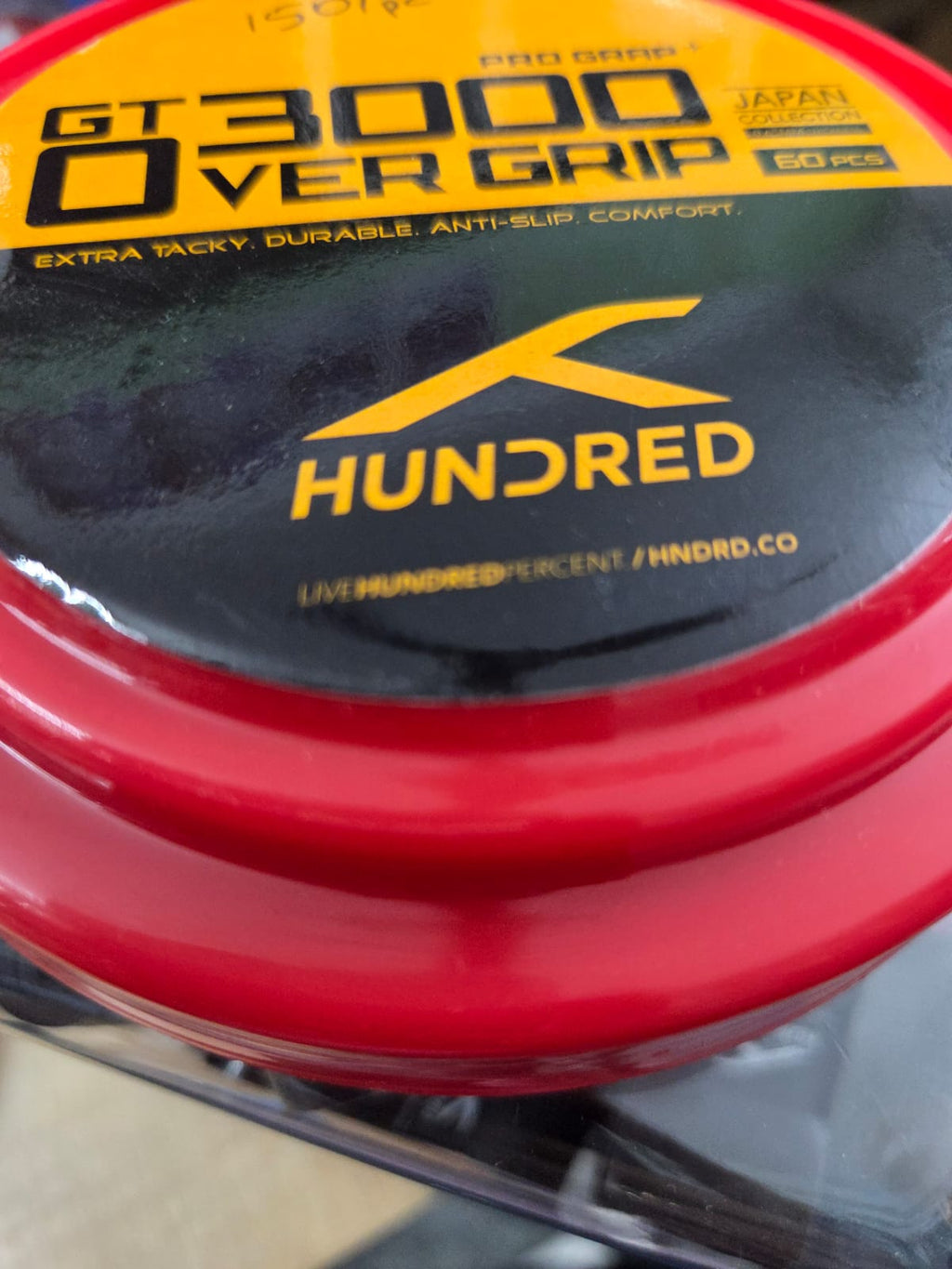 Hundred GT3000 Over Grip - Pro Series jar label showing Japan Technology 60 pcs