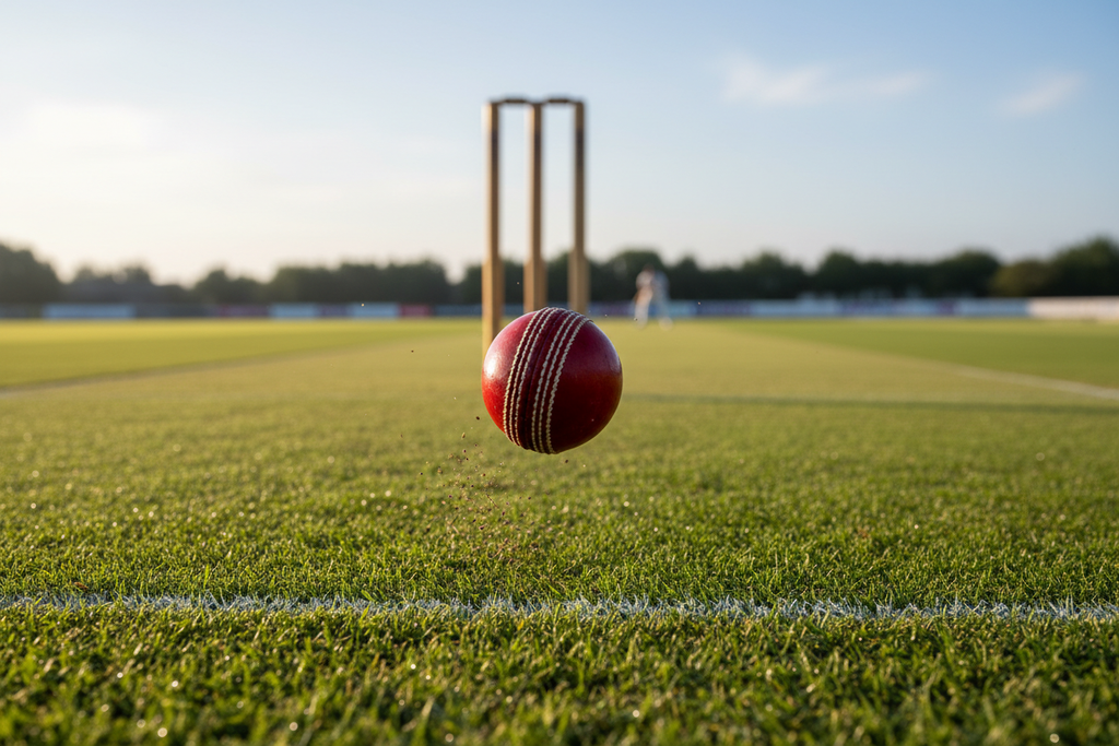 Cricket ball on pitch