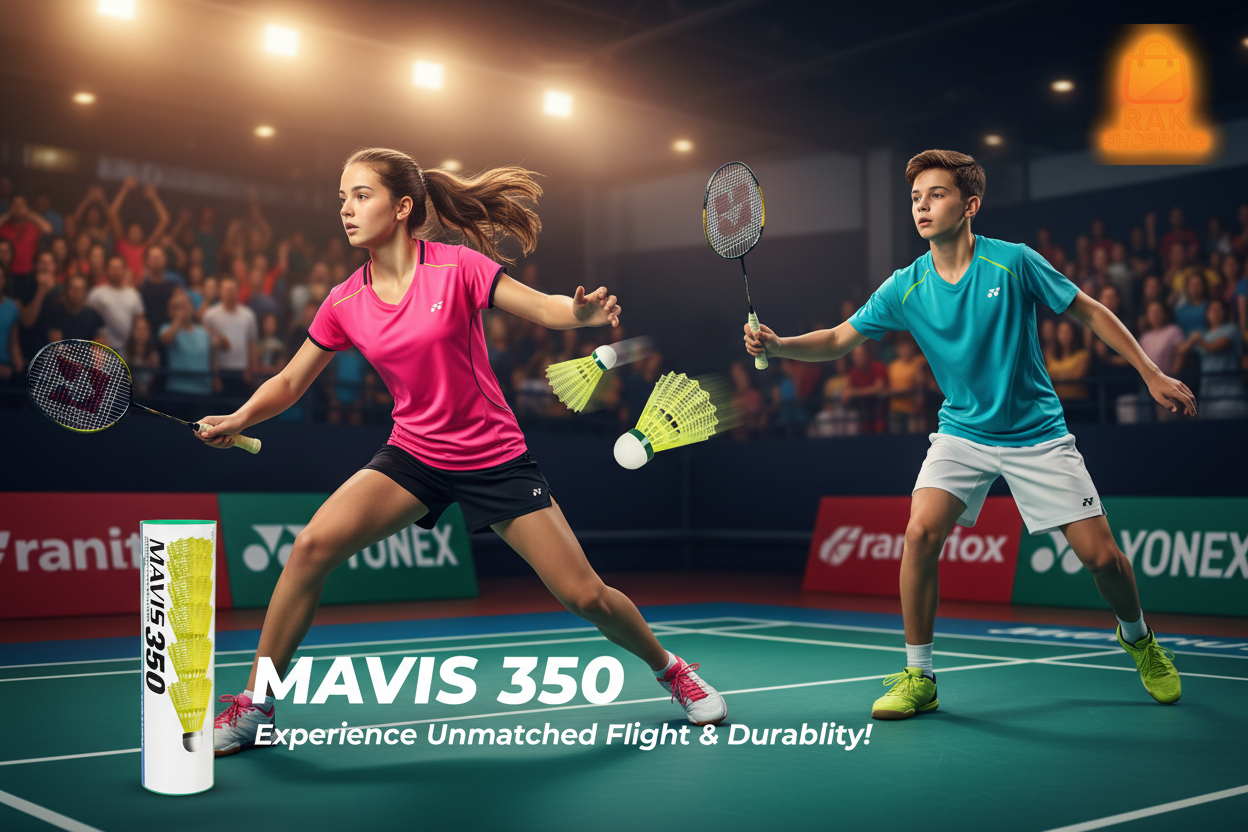 Mavis 350 - Girl and Boy Playing Badminton Banner