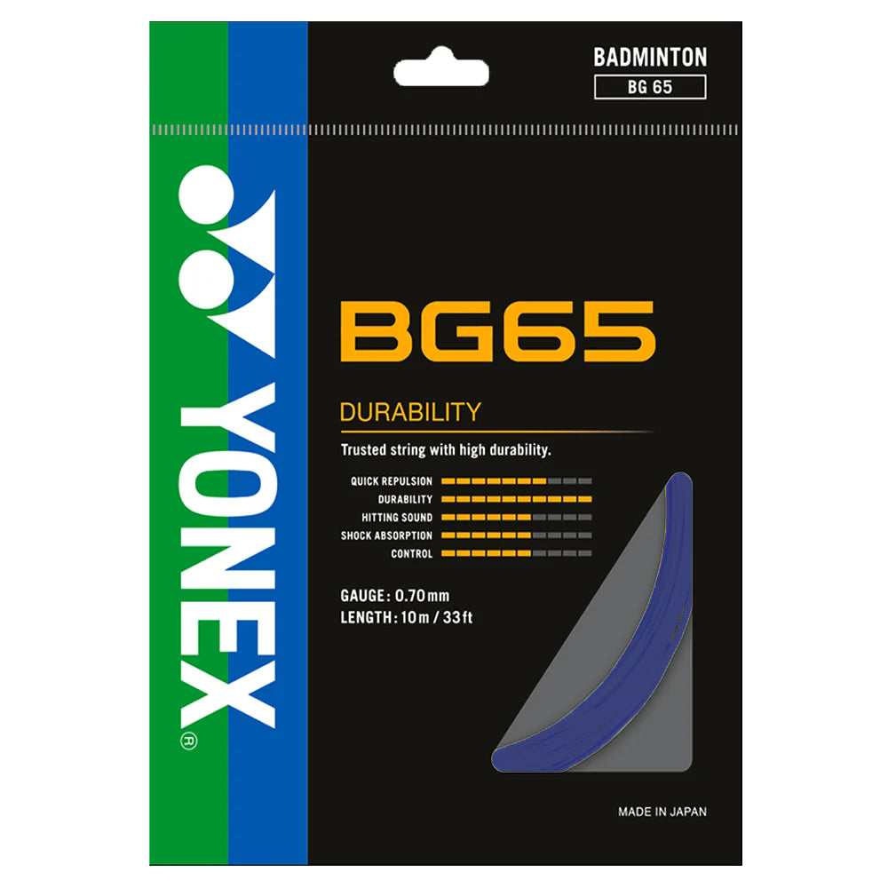 Yonex BG 65 Badminton Strings – 0.70mm Gauge, 10m, Lavender (Durability All-Rounder)